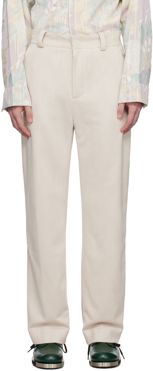 young n sang Beige Faux-Suede Trousers