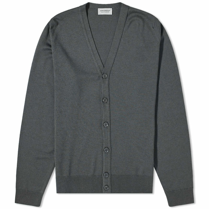 Photo: John Smedley Men's Burley Merino Cardigan in Slate Grey