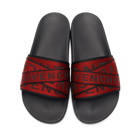 Givenchy Red and Black Webbing 4G Pool Slides