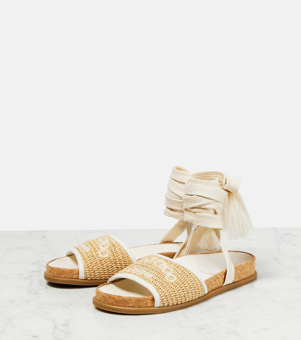 Jimmy Choo - Gal Flat logo raffia sandals Jimmy Choo