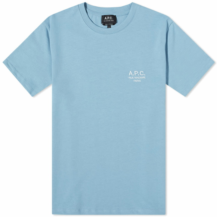 Photo: A.P.C. Men's Raymond Embroidered Logo T-Shirt in Blue