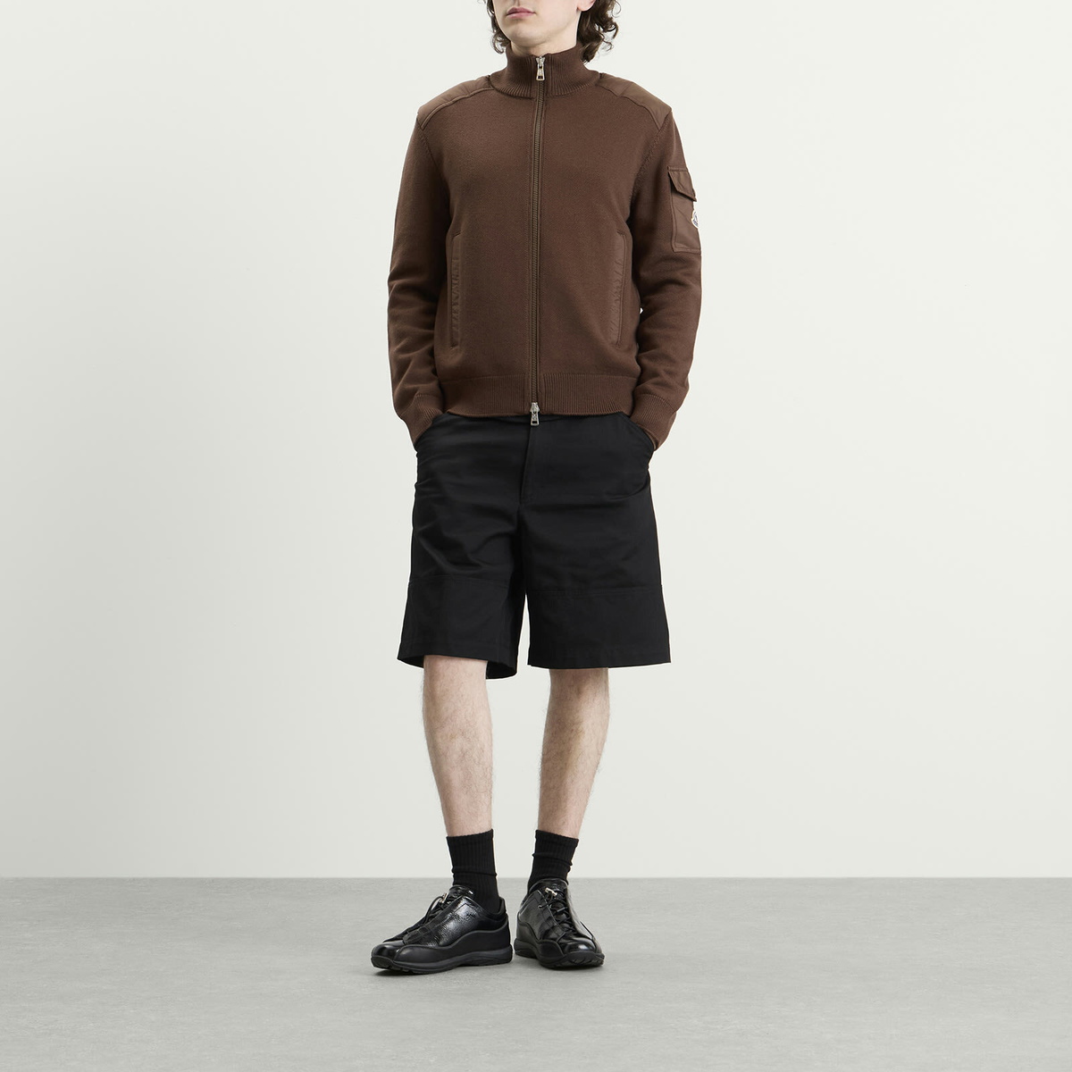 Moncler Men's Hybrid Wool Zip Through in Brown