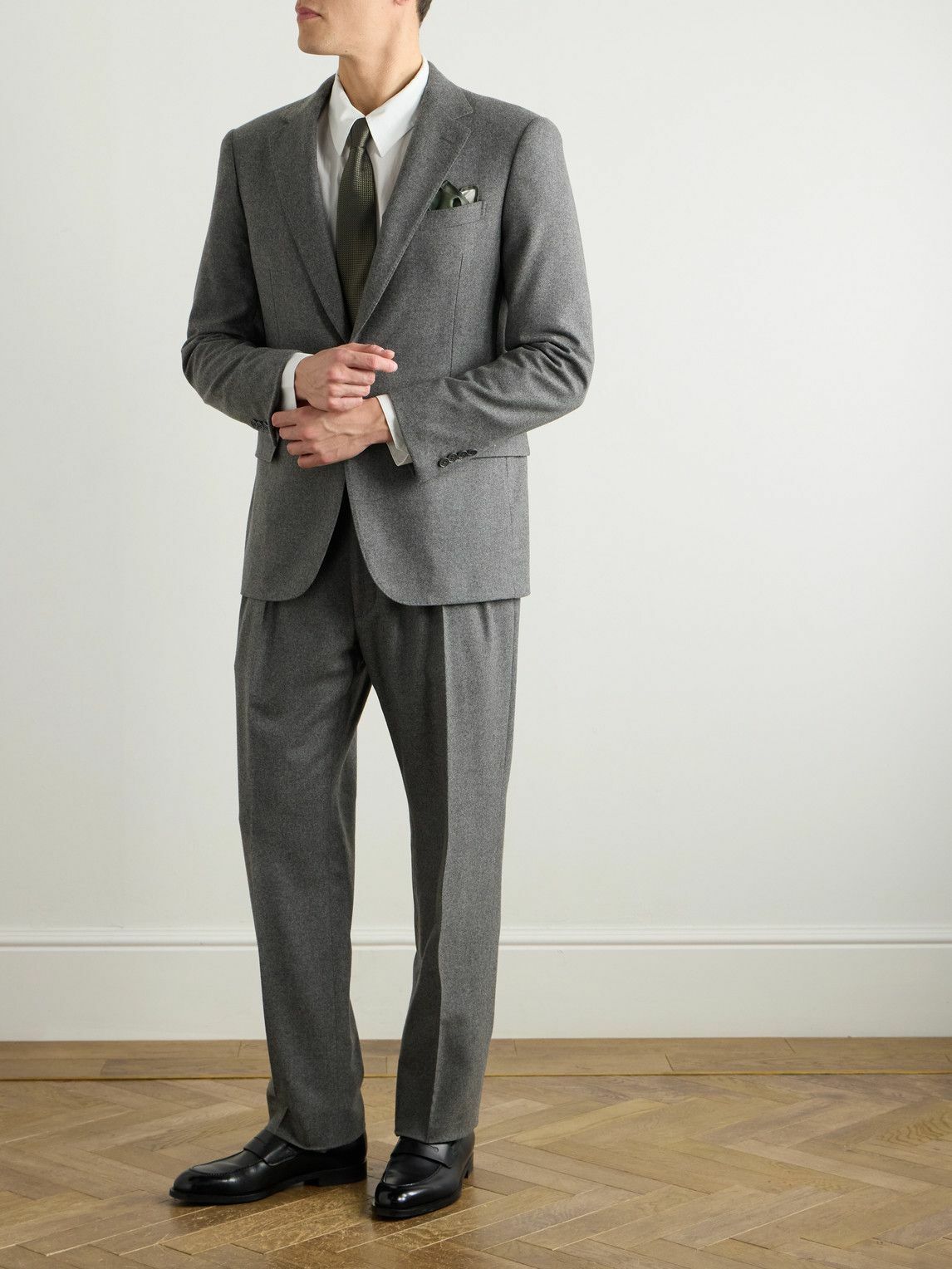 RALPH LAUREN PURPLE LABEL グレーフランネルスラックス RALPH LAUREN PURPLE LABEL Gregory Straight-Leg Wool-Flannel