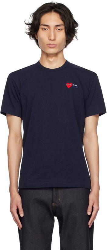 Photo: COMME des GARÇONS PLAY Navy Double Heart T-Shirt