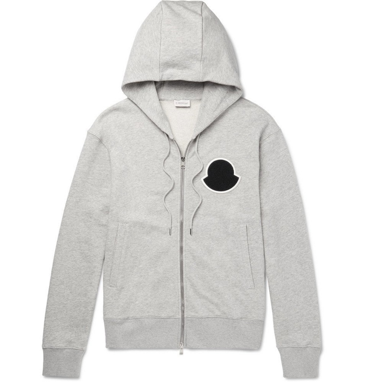 Photo: Moncler - Mélange Loopback Cotton-Jersey Zip-Up Hoodie - Gray