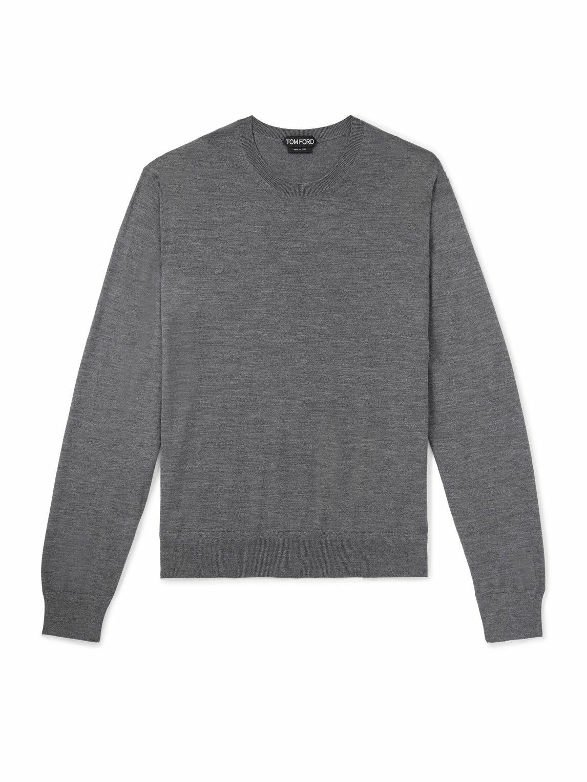 TOM FORD - Ribbed Wool and Cashmere-Blend Half-Zip Sweater - Gray
