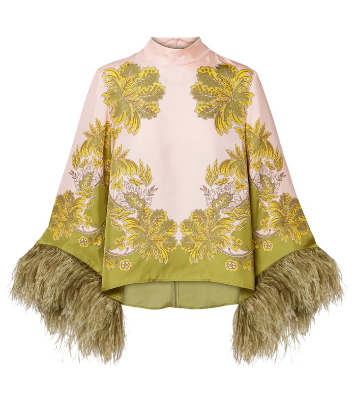 Photo: La DoubleJ Make An Exit feather-trimmed silk twill top