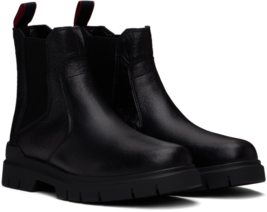 Hugo Black Grained Leather Chelsea Boots