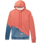 Greg Lauren - Paneled Distressed Loopback Cotton-Jersey and Denim Hoodie - Orange