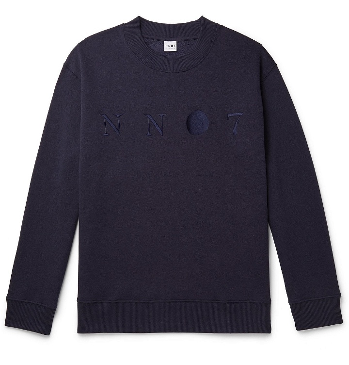 Photo: NN07 - Jerome 3211 Logo-Embroidered Loopback Cotton-Blend Jersey Sweatshirt - Blue