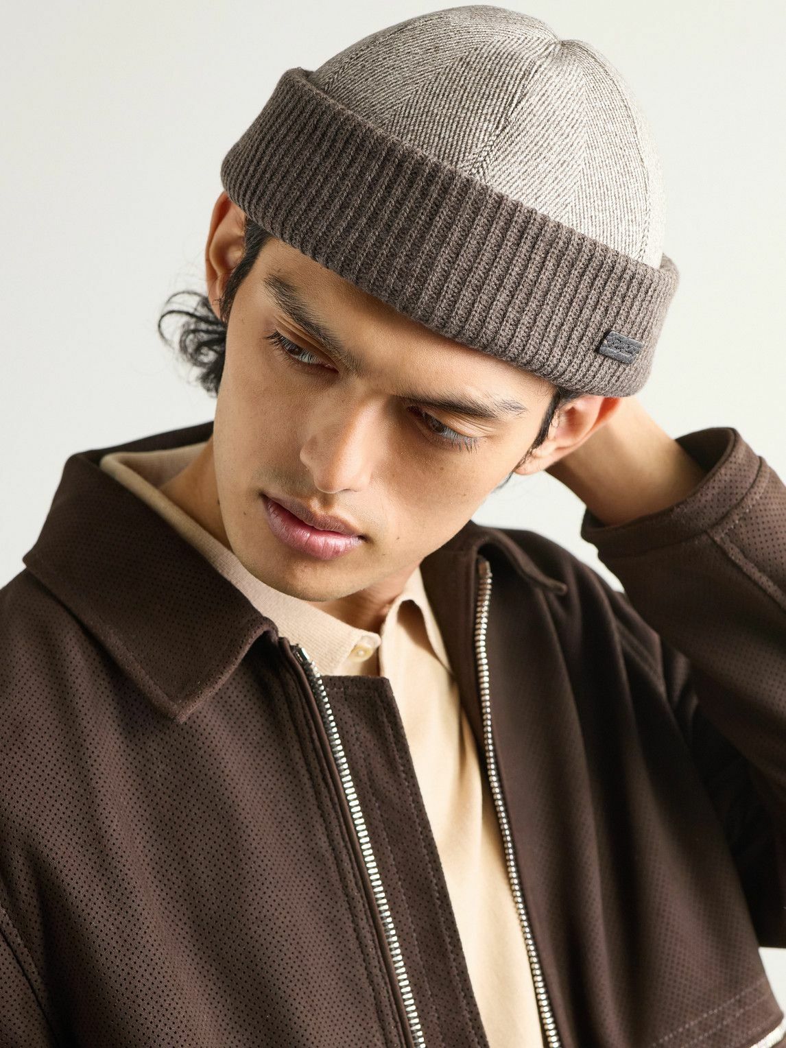 Loro Piana - Logo-Appliquéd Herringbone Cotton-Blend and Ribbed-Knit Beanie - Brown