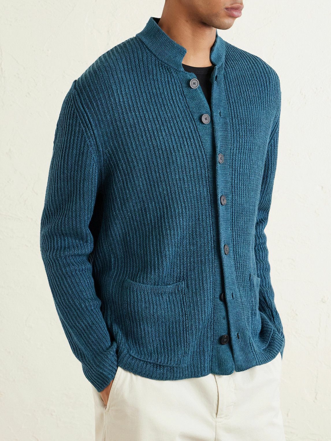 Inis Meáin - Lightkeeper Ribbed Linen Cardigan - Blue