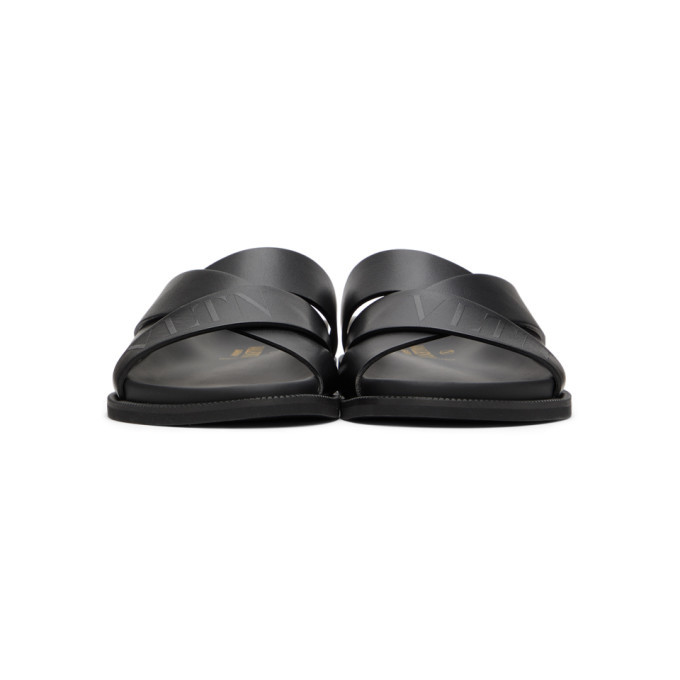 Valentino Black Valentino Garavani Calfskin VLTN Slides