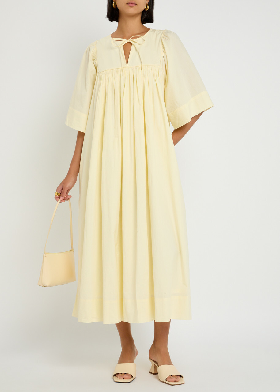 Skall Studio Nadja Pleated Cotton Midi Dress Cream