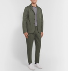 Officine Generale - Olive Tapered Pleated Washed Cotton-Twill Suit Trousers - Green