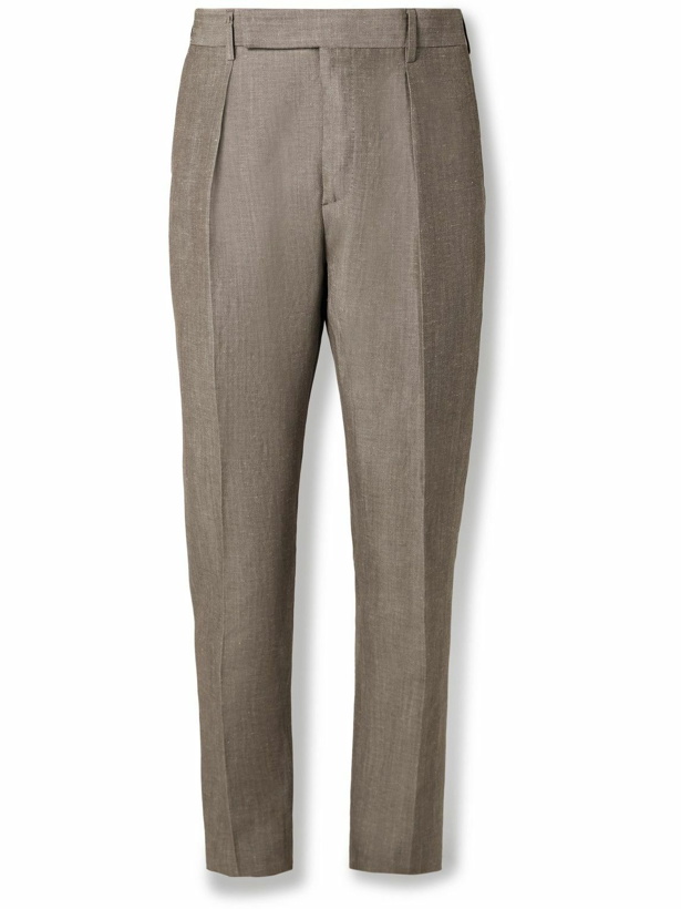 Photo: Paul Smith - Straight-Leg Pleated Linen and Wool-Blend Suit Trousers - Brown