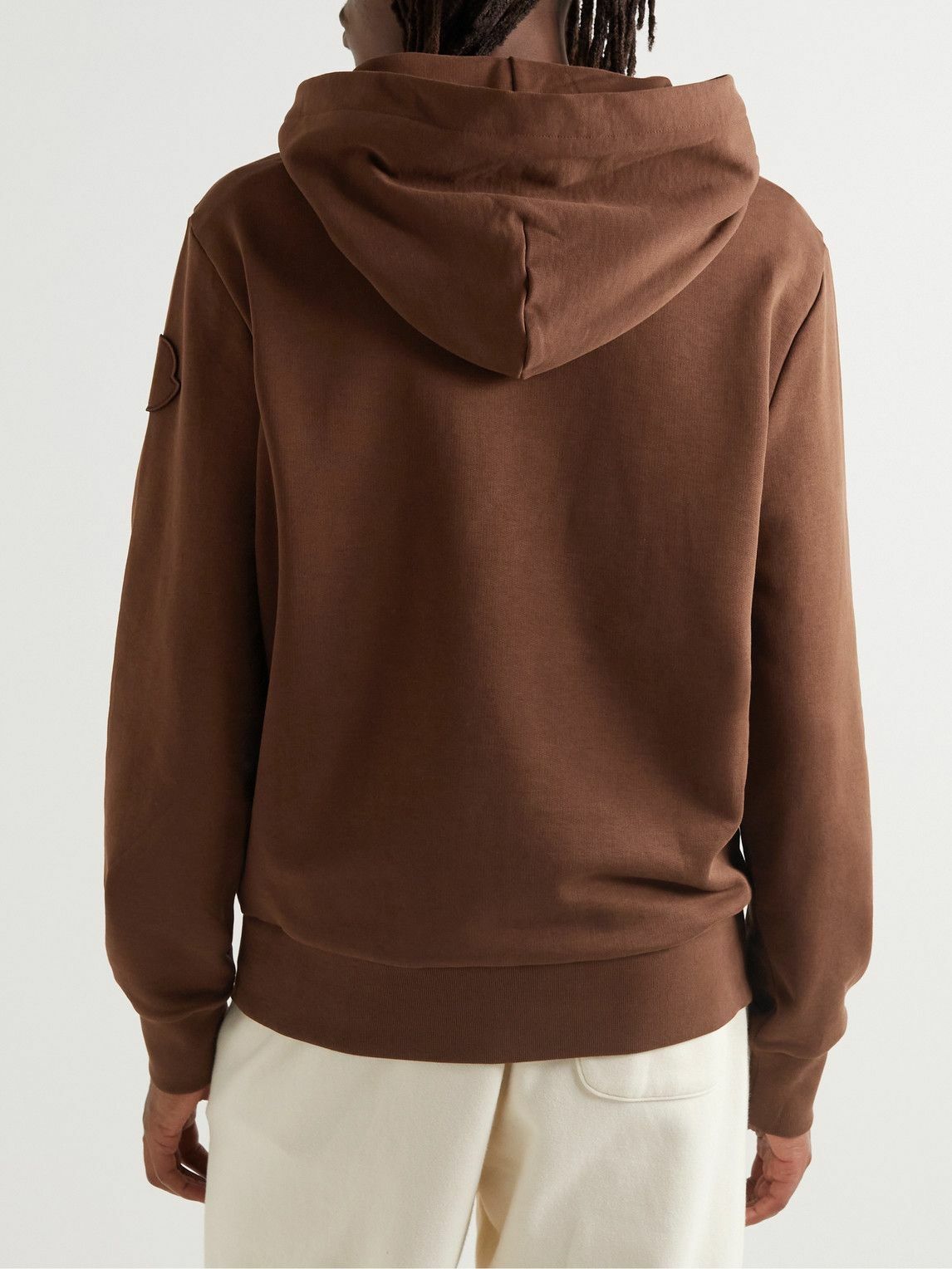Moncler - Logo-Embroidered Cotton-Jersey Hoodie - Brown Moncler