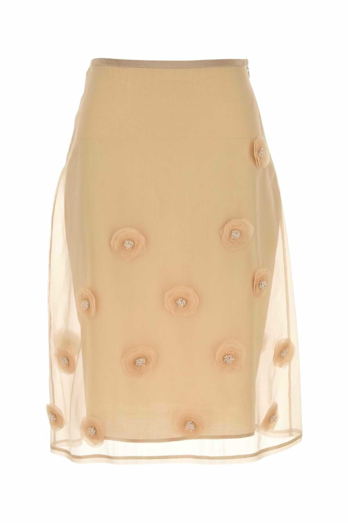 スカート MAX MARA BEIGE SILK OMBROSA SKIRT Max Mara Studio Beige Silk Ombrosa Skirt Max Mara