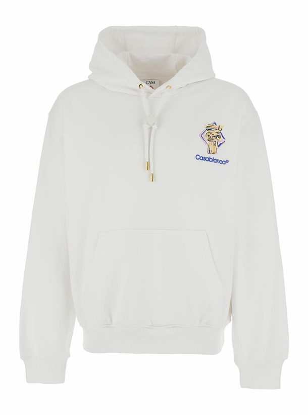 Photo: Casablanca diamond Column White Hoodie With Drawstring Hood And Logo Print On The Front In Cotton Man