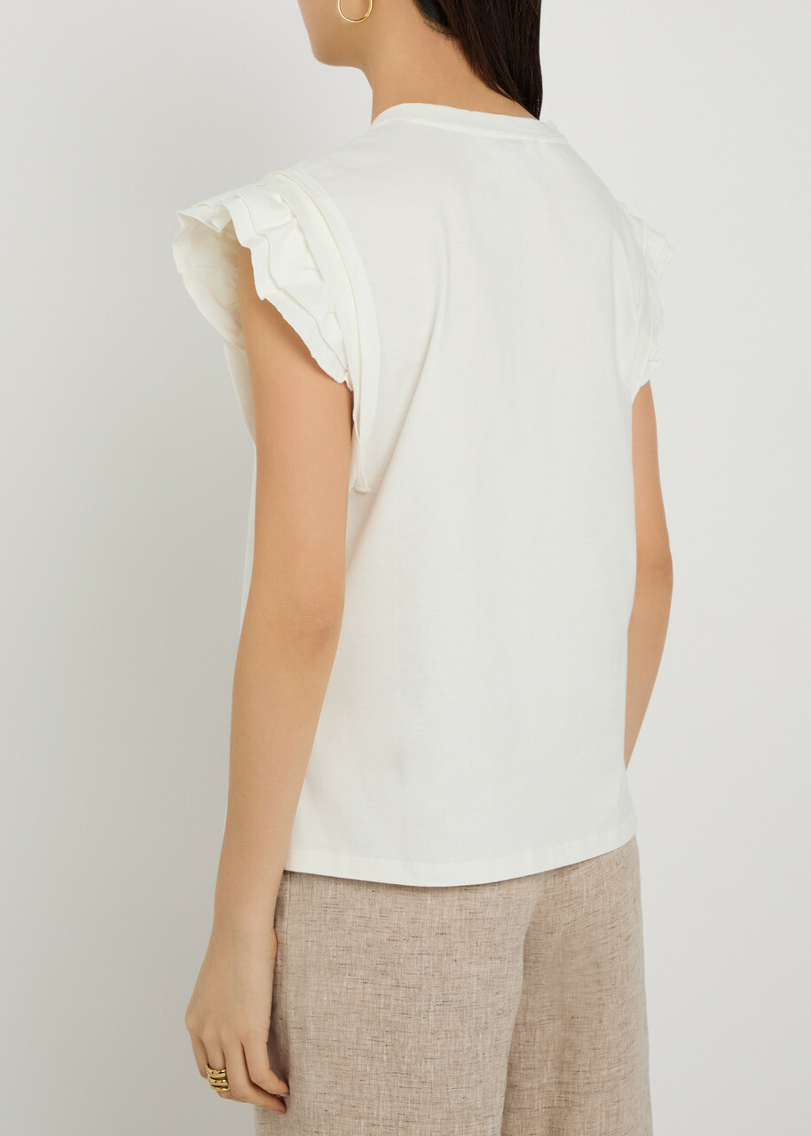 Emporio Armani Ruffled Cotton T-shirt Cream