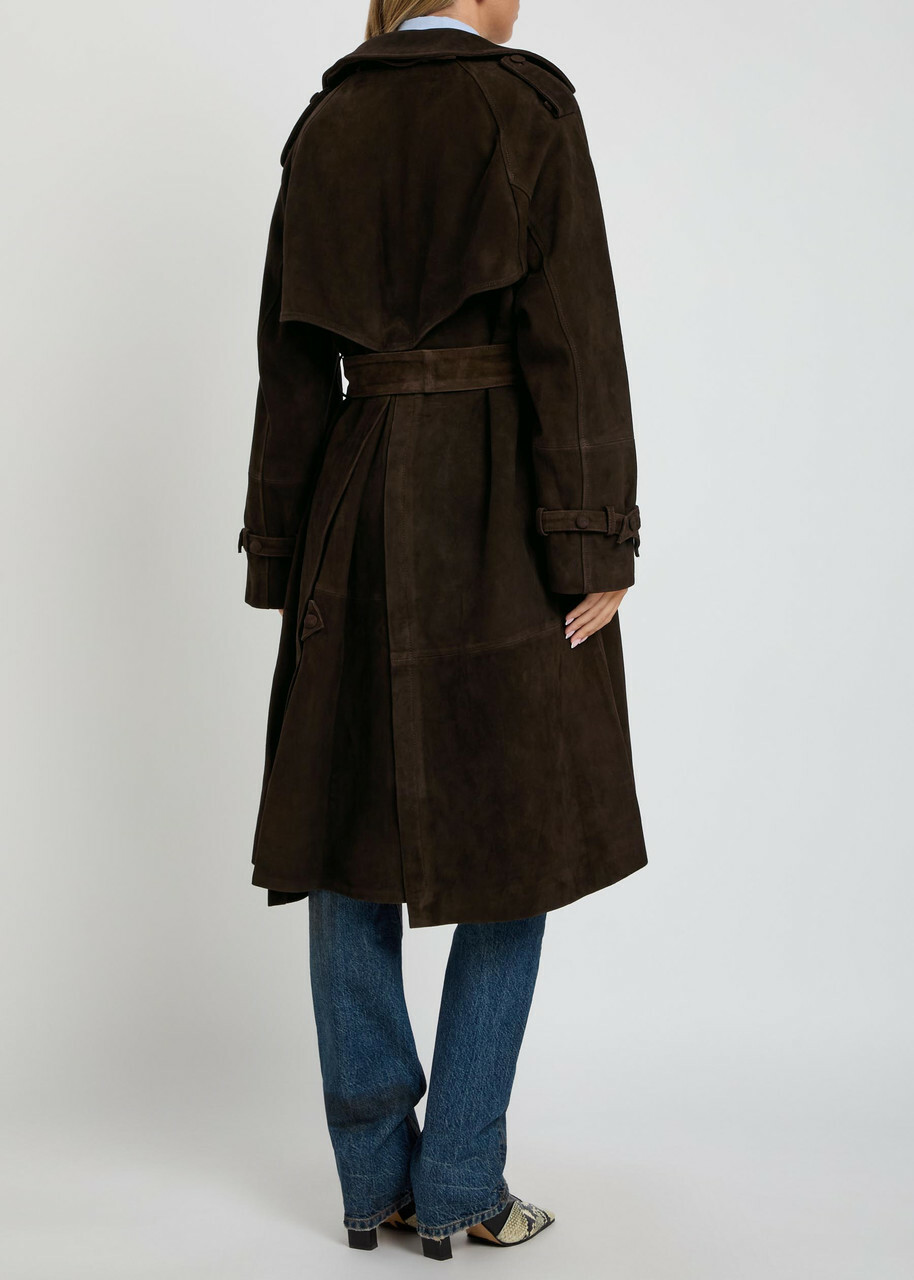 Aaron Esh Double-breasted Suede Trench Coat Brown