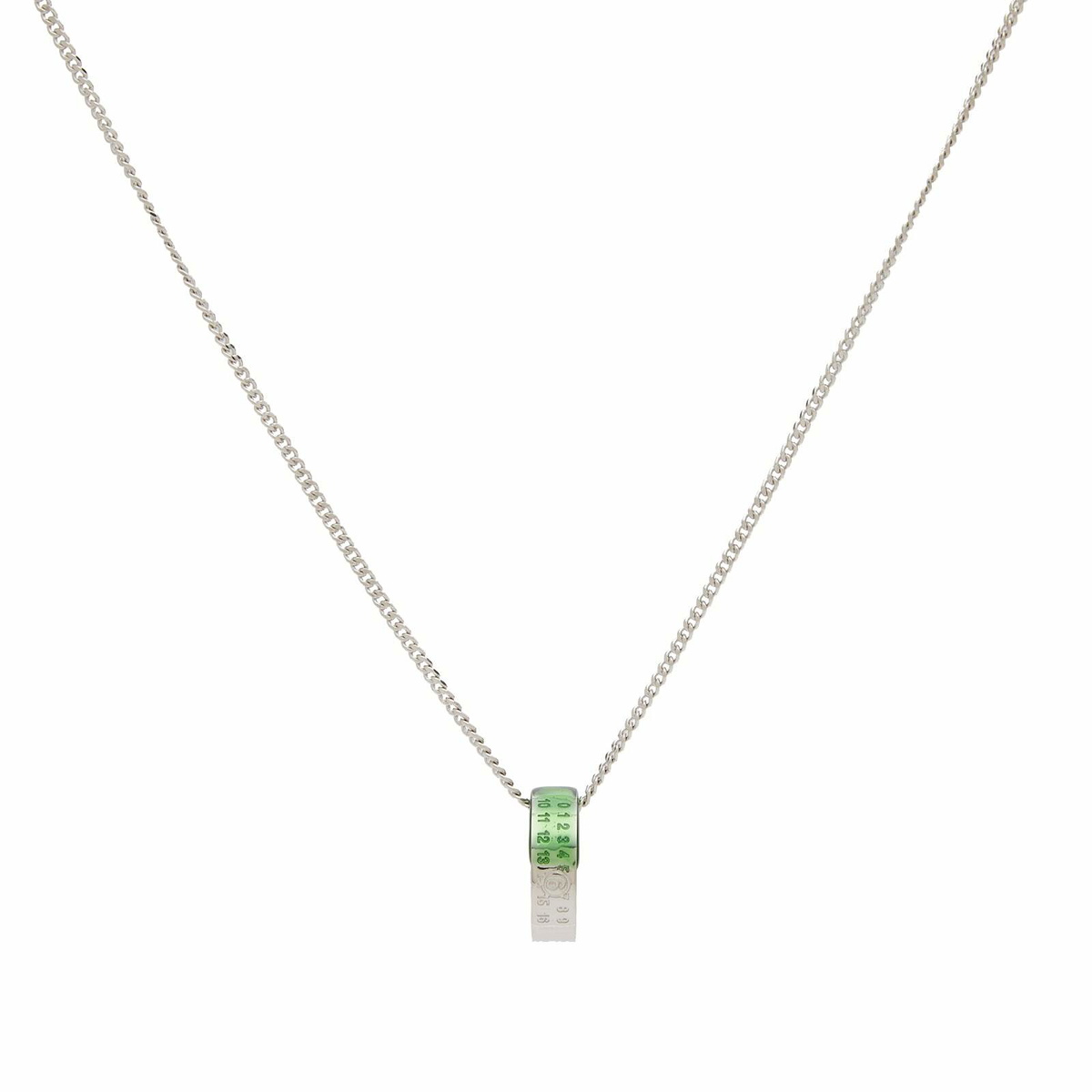 MM6 Maison Margiela Men's Number Logo Ring Necklace in Polished Silver/Green