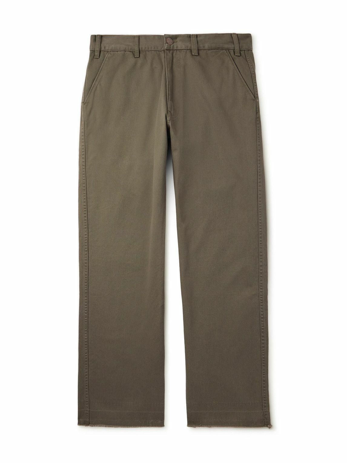 CELINE - Straight-Leg Distressed Cotton-Twill Chinos - Green