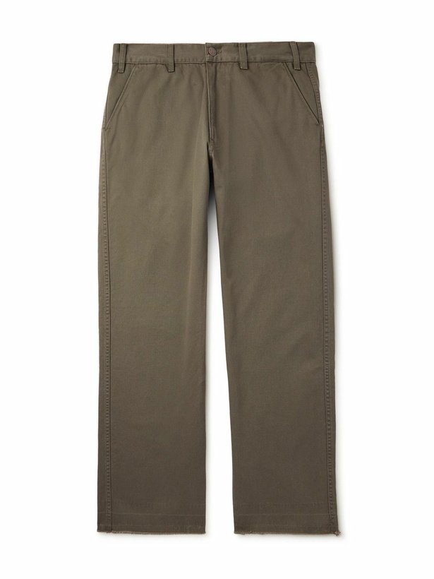 Photo: CELINE - Straight-Leg Distressed Cotton-Twill Chinos - Green