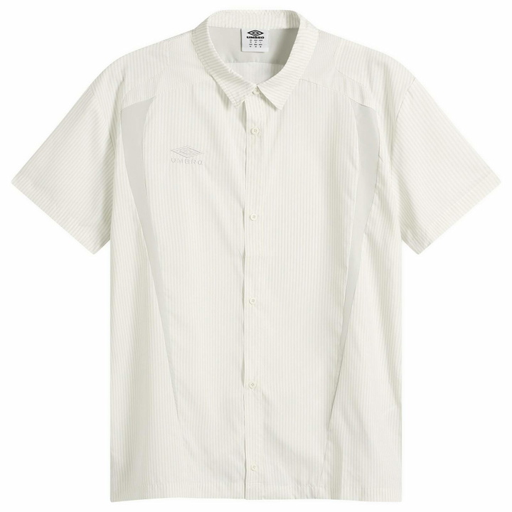 Photo: Umbro Men's Boxy Shirt in Brilliant White/Oyster Mushroom