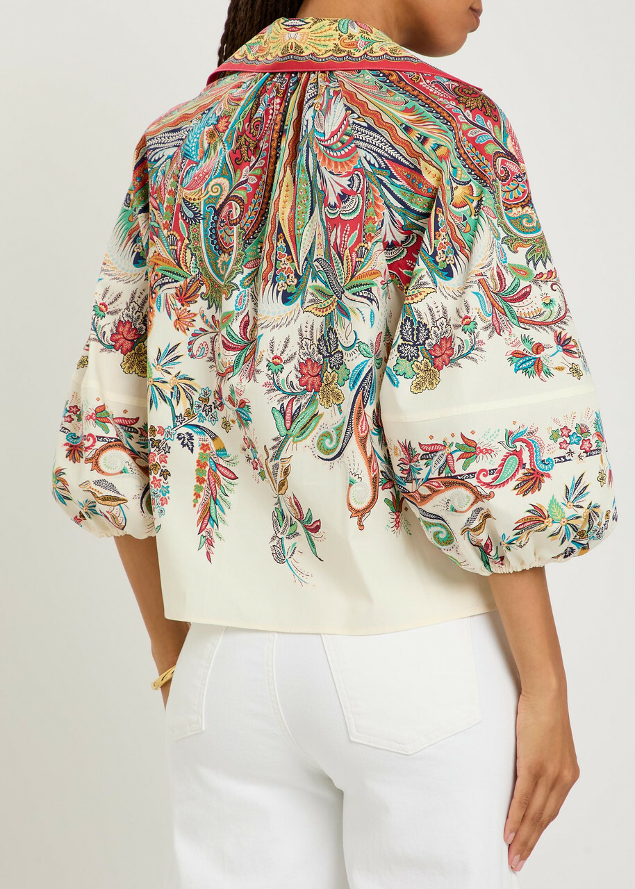 Etro Printed Balloon-sleeve Cotton-poplin top Multicoloured