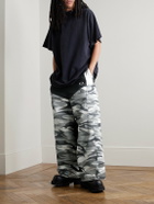 Balenciaga - Wide-Leg Panelled Cotton-Poplin and Camouflage-Print Ripstop Cargo Track Pants - Black