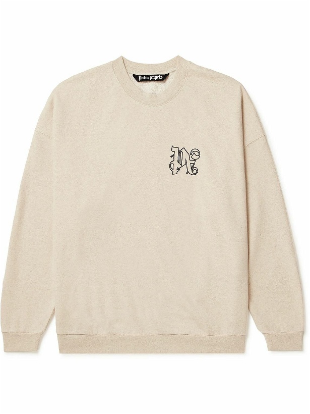Photo: Palm Angels - Logo-Embroidered Cotton and Linen-Blend Jersey Sweatshirt - Neutrals