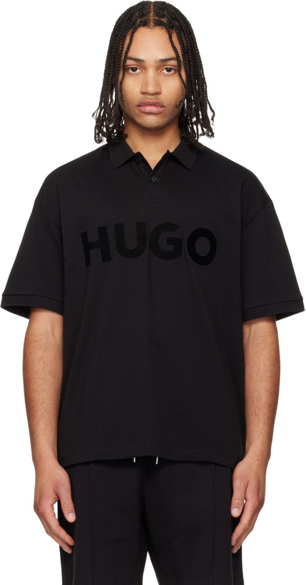 Photo: Hugo Black Oversize-Fit Contrast Logo Polo