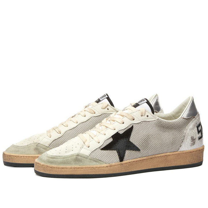 Photo: Golden Goose Men's Ball Star Leather Sneakers in Black/White/Silver