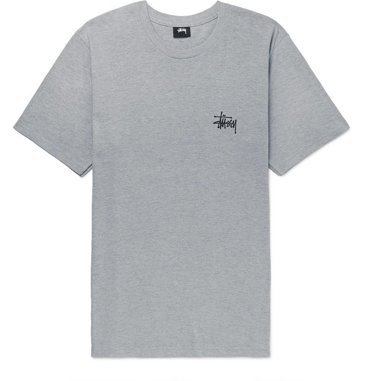 Photo: Stüssy - Logo-Print Cotton-Blend Jersey T-Shirt - Gray