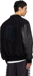 VETEMENTS Black Biker Cross Embroidered Varsity Bomber Jacket