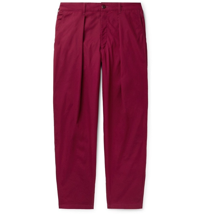 Photo: Monitaly - Tapered Pleated Cotton-Sateen Trousers - Men - Burgundy