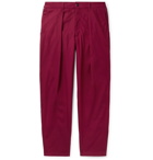 Monitaly - Tapered Pleated Cotton-Sateen Trousers - Men - Burgundy