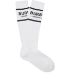 Burberry - Ribbed Logo-Intarsia Stretch Cotton-Blend Socks - White