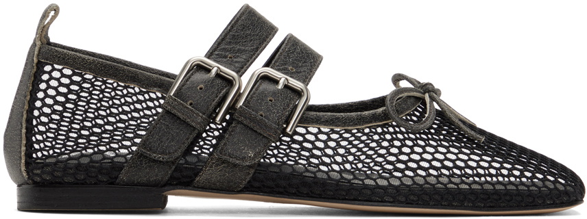 OPEN YY Black Mesh Buckle Ballerina Flats OPEN YY