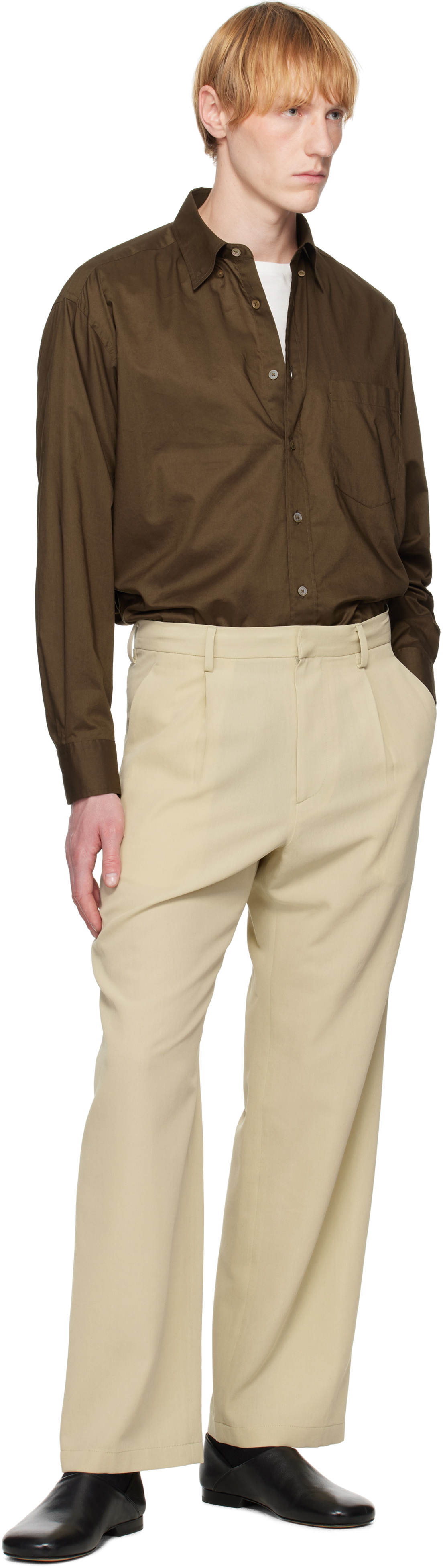 AURALEE Beige Light Cotton Wool Viyella Trousers Auralee