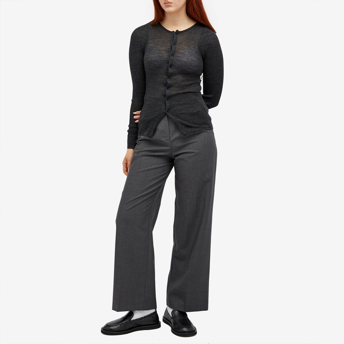Auralee Women's Wool Soft Rib Cardigan in Charcoal Auralee Auralee Women's Wool Soft Rib Cardigan in Charcoal Auralee