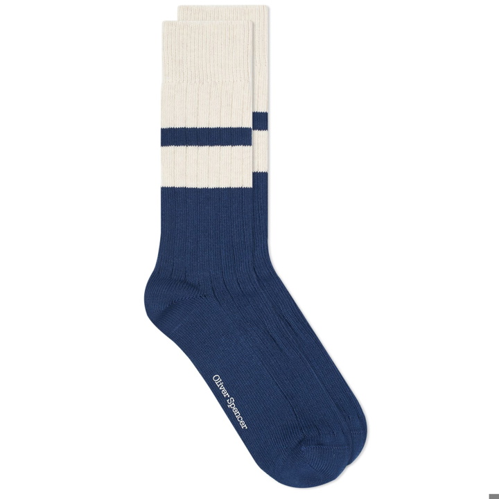 Photo: Oliver Spencer Men's Polperro Stripe Socks in Blue/Cream