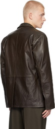 AMI Paris Brown Two Buttons Leather Jacket