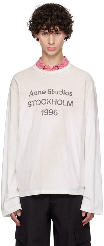 Photo: Acne Studios White Printed Logo Long Sleeve T-Shirt