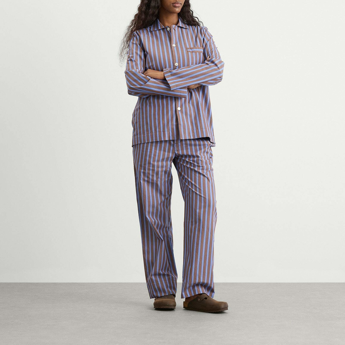 Tekla Fabrics Sleep Pant in Chestnut Stripes