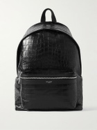 SAINT LAURENT - City Croc-Effect Glossed-Leather Backpack