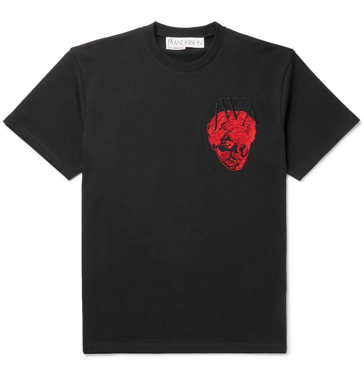 Photo: JW Anderson - Pol Anglada Embroidered Cotton-Jersey T-Shirt - Black