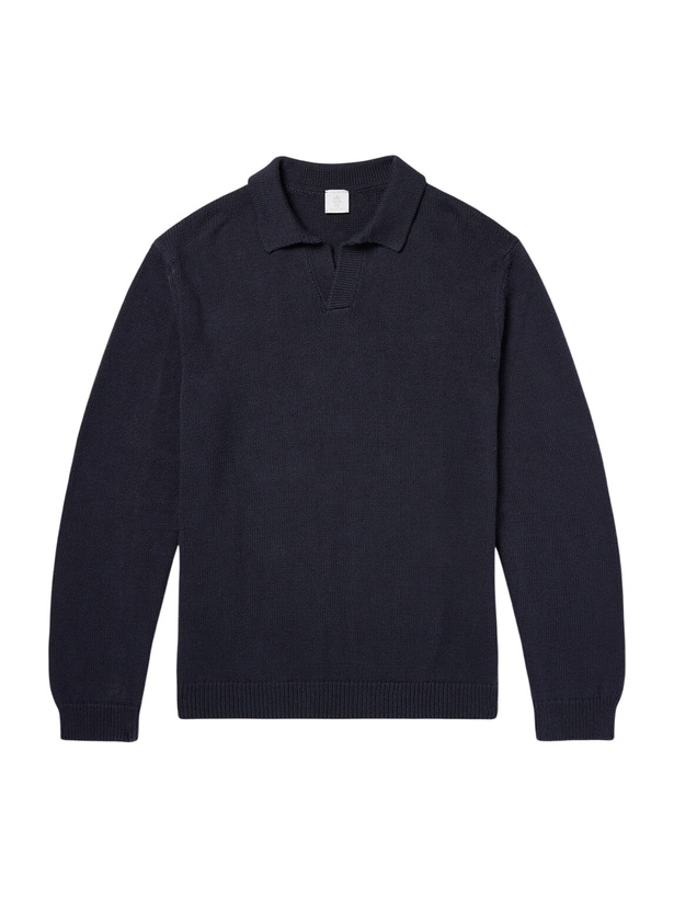 Photo: Eleventy - Cotton and Silk-Blend Polo Sweater - Blue