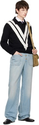 Valentino Blue Straight-Leg Creased Jeans